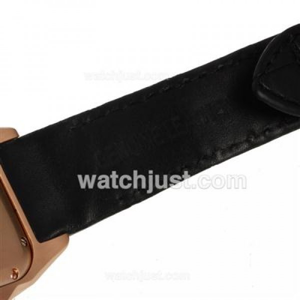 Cartier Santos 100 Rose Gold Case Diamond Bezel with White Dial-Leather Strap