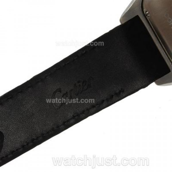 Cartier Santos 100 with White Dial-Black Leather Strap