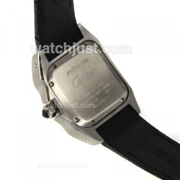 Cartier Santos 100 with White Dial-Black Leather Strap