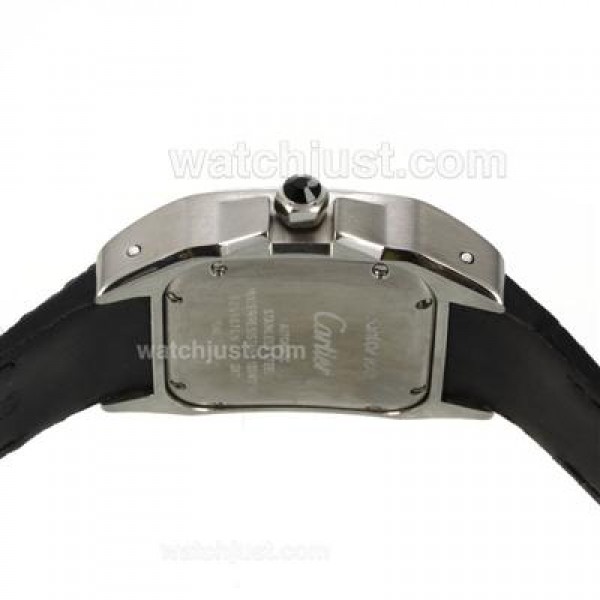 Cartier Santos 100 with White Dial-Black Leather Strap