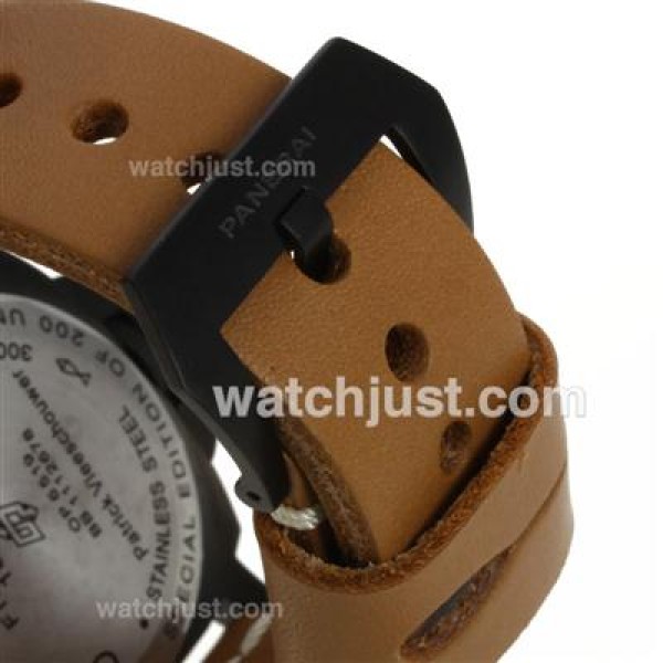 Panerai Luminor OP Logo Manual Winding PVD Case with Black Dial-Light Coffee Leather Strap-Same Chassis as ETA Version