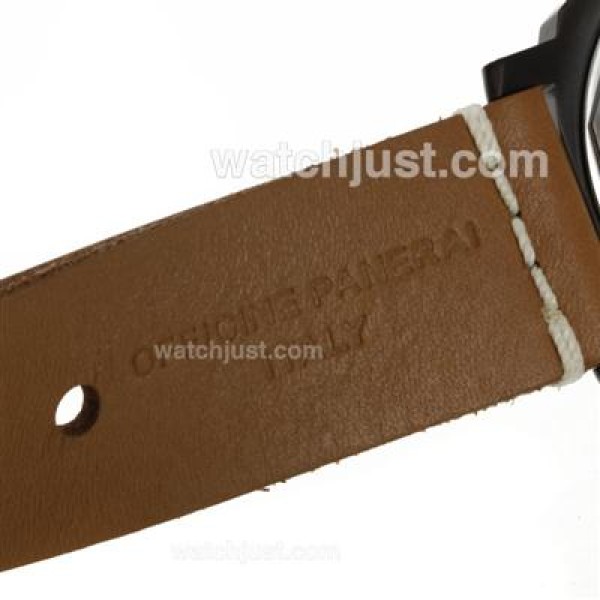Panerai Luminor OP Logo Manual Winding PVD Case with Black Dial-Light Coffee Leather Strap-Same Chassis as ETA Version