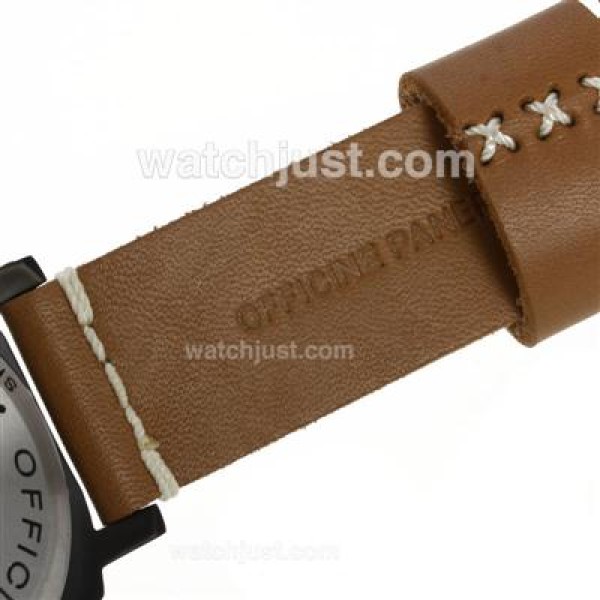Panerai Luminor OP Logo Manual Winding PVD Case with Black Dial-Light Coffee Leather Strap-Same Chassis as ETA Version