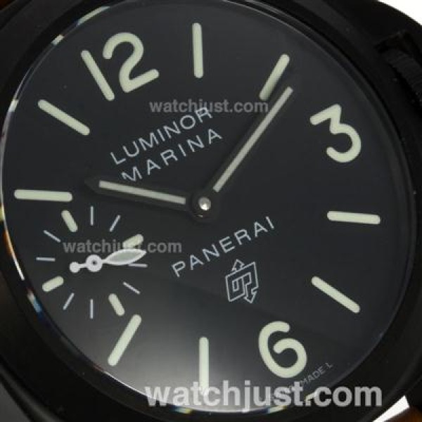 Panerai Luminor OP Logo Manual Winding PVD Case with Black Dial-Light Coffee Leather Strap-Same Chassis as ETA Version