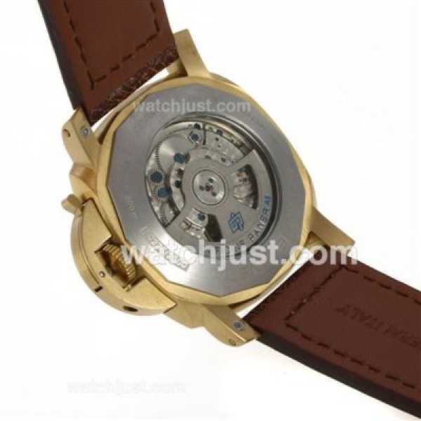 Panerai Luminor Submersile Automatic Golden Case with White Dial-Leather Strap