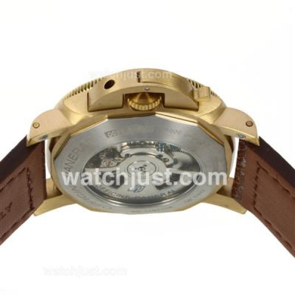Panerai Luminor Submersile Automatic Golden Case with White Dial-Leather Strap