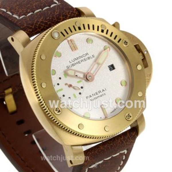 Panerai Luminor Submersile Automatic Golden Case with White Dial-Leather Strap