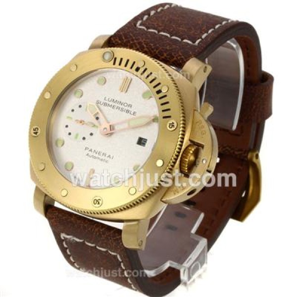 Panerai Luminor Submersile Automatic Golden Case with White Dial-Leather Strap