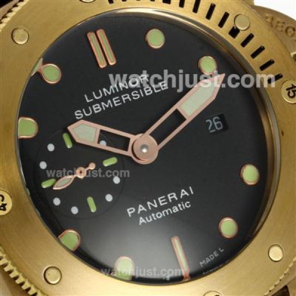 Panerai Luminor Submersile Automatic Golden Case with Black Dial-Rubber Strap