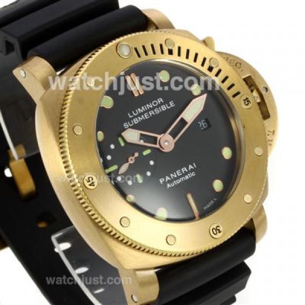 Panerai Luminor Submersile Automatic Golden Case with Black Dial-Rubber Strap