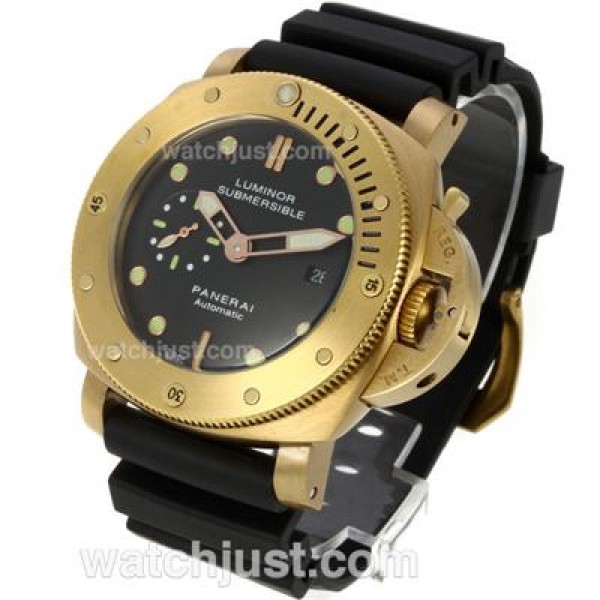 Panerai Luminor Submersile Automatic Golden Case with Black Dial-Rubber Strap