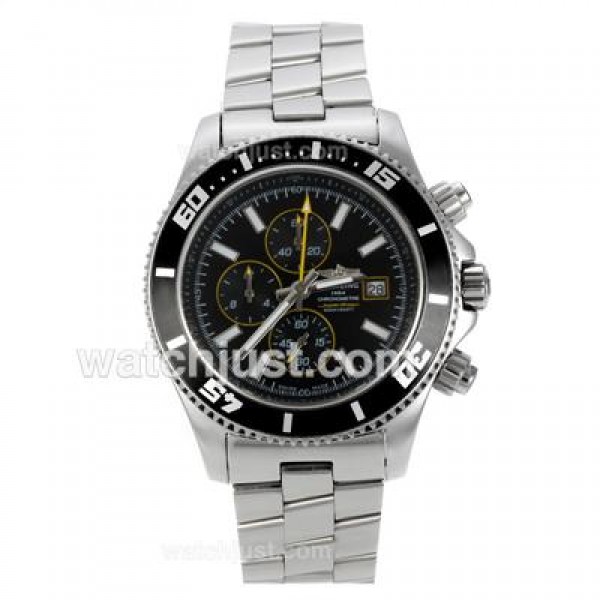 Breitling Super Ocean Working Chronograph Black Bezel with Black Dial S/S-Yellow Needles