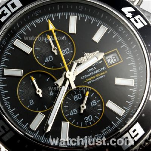 Breitling Super Ocean Working Chronograph Black Bezel with Black Dial S/S-Yellow Needles