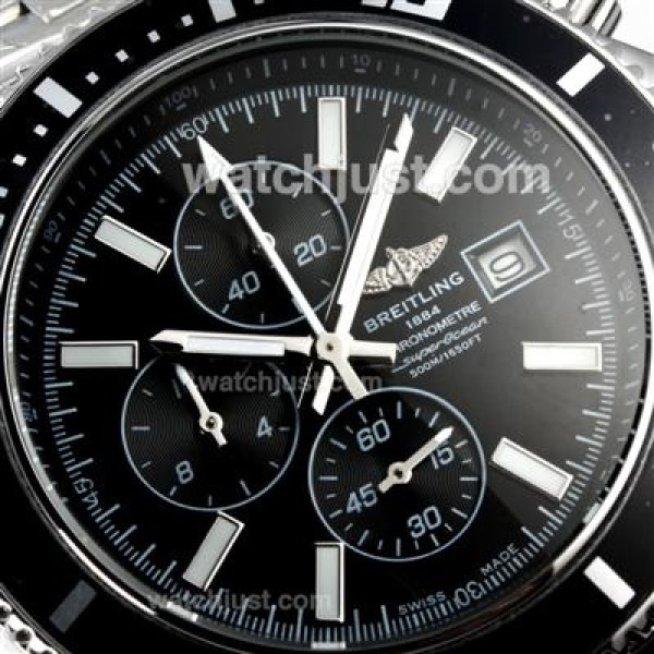 Breitling Super Ocean Working Chronograph Black Bezel with Black Dial S/S-White Needles