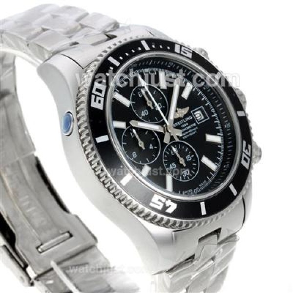 Breitling Super Ocean Working Chronograph Black Bezel with Black Dial S/S-White Needles