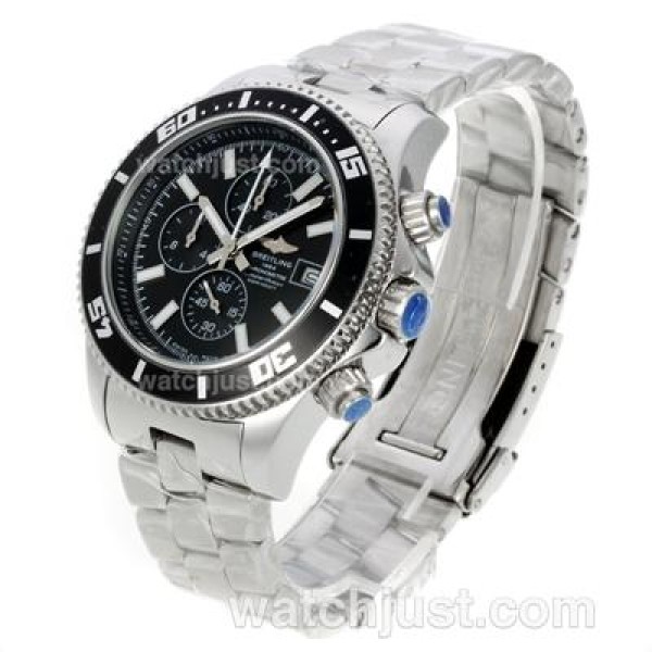 Breitling Super Ocean Working Chronograph Black Bezel with Black Dial S/S-White Needles