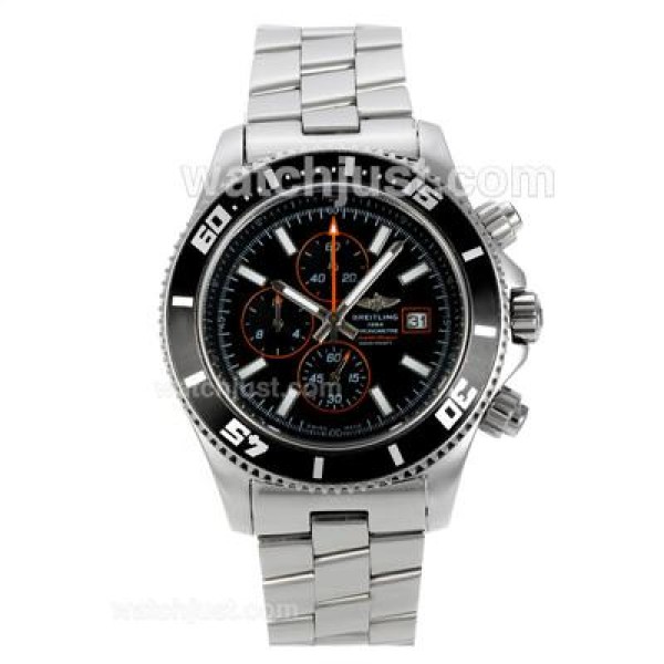Breitling Super Ocean Working Chronograph Black Bezel with Black Dial S/S-Orange Needles