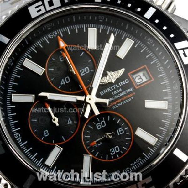 Breitling Super Ocean Working Chronograph Black Bezel with Black Dial S/S-Orange Needles