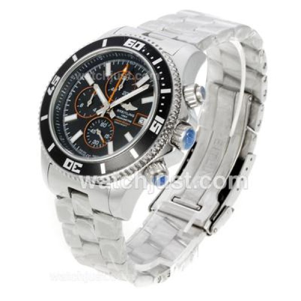 Breitling Super Ocean Working Chronograph Black Bezel with Black Dial S/S-Orange Needles