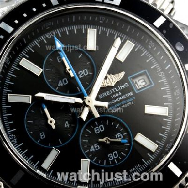 Breitling Super Ocean Working Chronograph Black Bezel with Black Dial S/S-Blue Needles