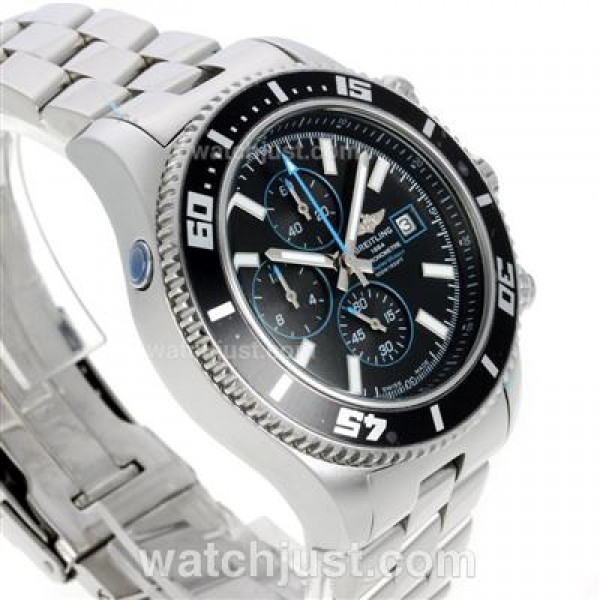 Breitling Super Ocean Working Chronograph Black Bezel with Black Dial S/S-Blue Needles