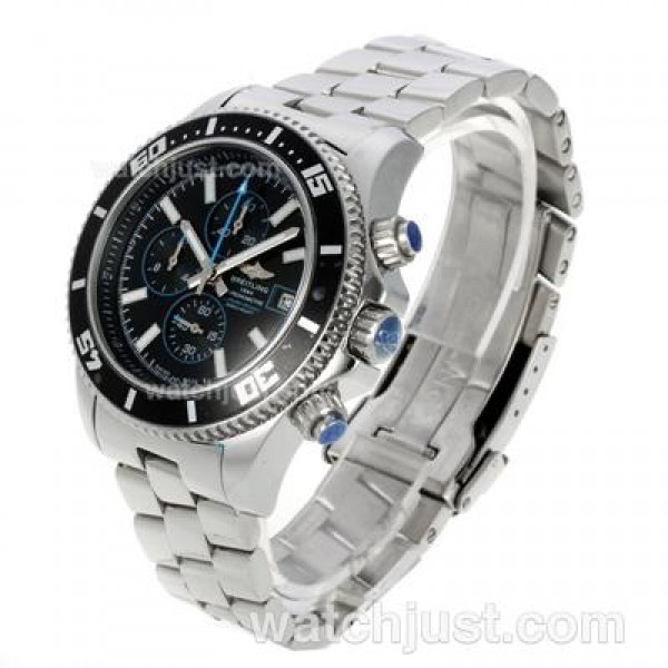 Breitling Super Ocean Working Chronograph Black Bezel with Black Dial S/S-Blue Needles