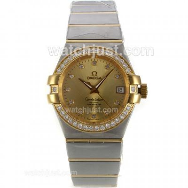 Swiss Made Omega Constellation Replica Watches With Golden Dials For Women