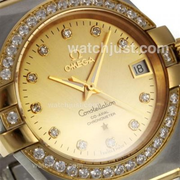 Swiss Made Omega Constellation Replica Watches With Golden Dials For Women
