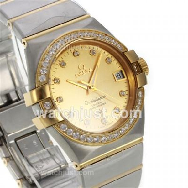 Swiss Made Omega Constellation Replica Watches With Golden Dials For Women