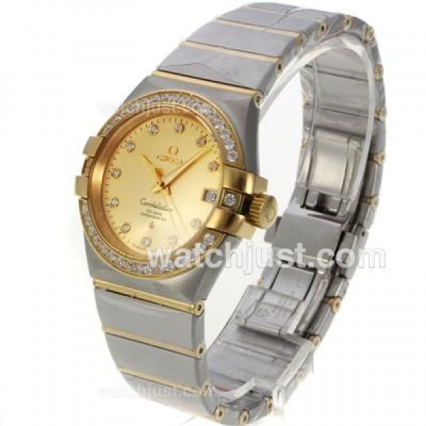 Swiss Made Omega Constellation Replica Watches With Golden Dials For Women