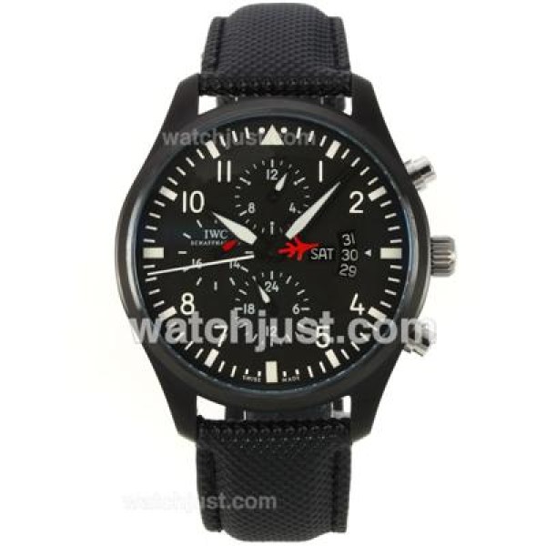 IWC Pilot Top Gun Automatic PVD Case with Black Dial-Leather Strap