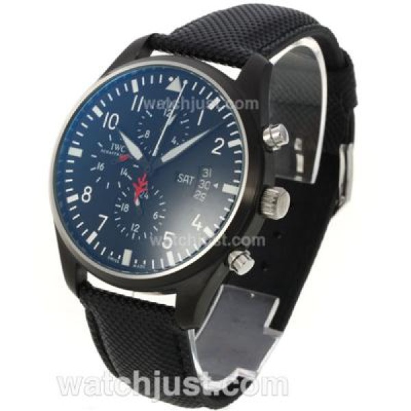 IWC Pilot Top Gun Automatic PVD Case with Black Dial-Leather Strap