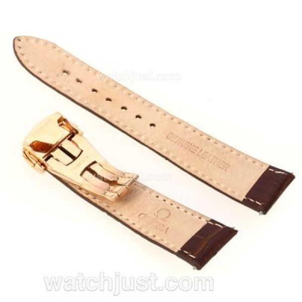 Omega Brown Leather Strap with Rose Gold Deployment Buckle for Swiss Version