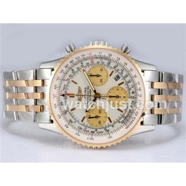 Breitling Navitimer Chronograph Swiss Valjoux 7750 Movement Two Tone with White Dial