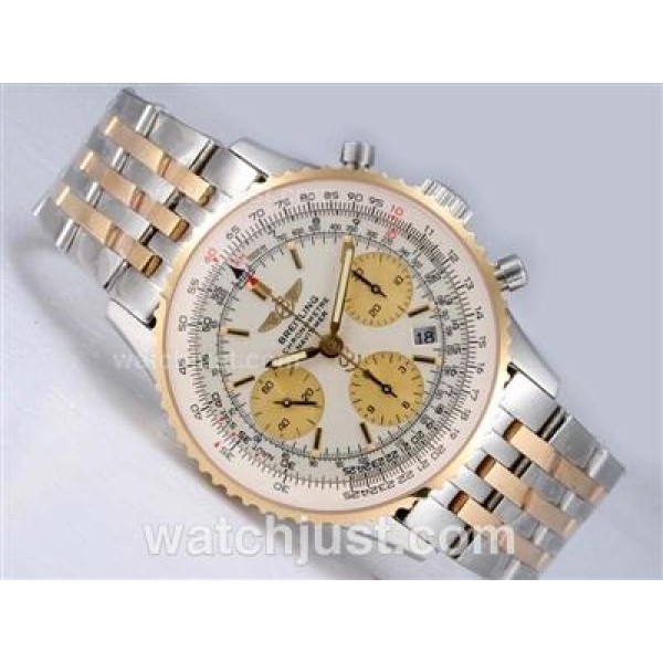 Breitling Navitimer Chronograph Swiss Valjoux 7750 Movement Two Tone with White Dial