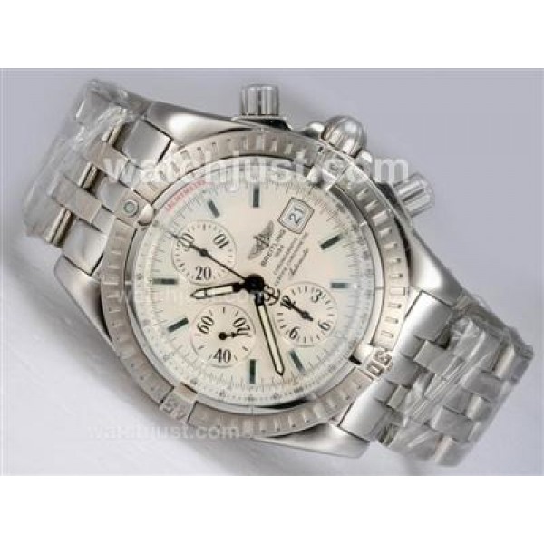 Breitling Chronomat Evolution Chronograph Swiss Valjoux 7750 Movement with White Dial