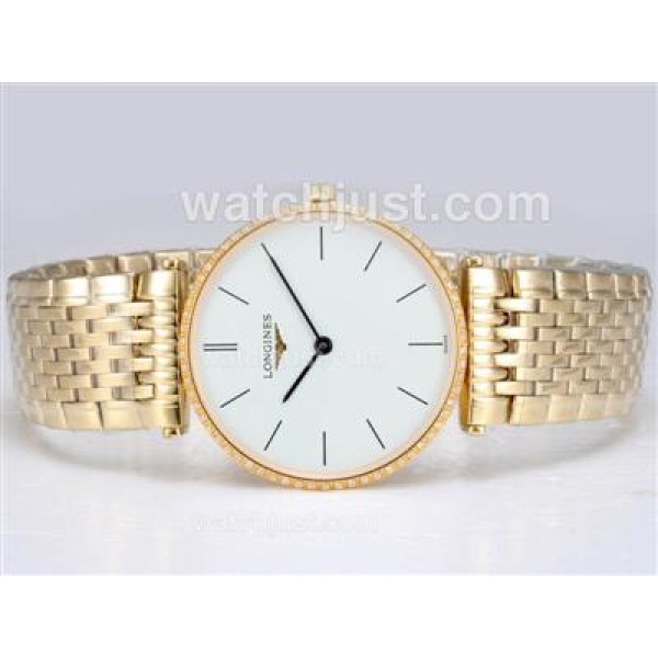 Longines La Grande Classique Swiss ETA Movement Full Gold with Diamond Bezel-White Dial