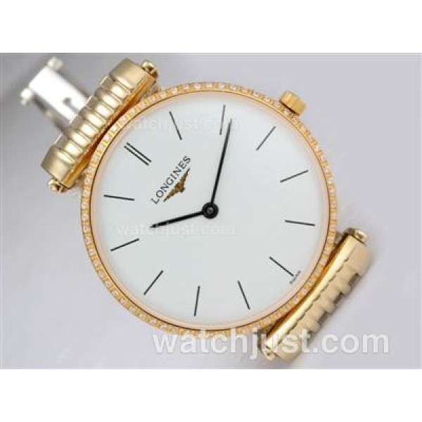 Longines La Grande Classique Swiss ETA Movement Full Gold with Diamond Bezel-White Dial
