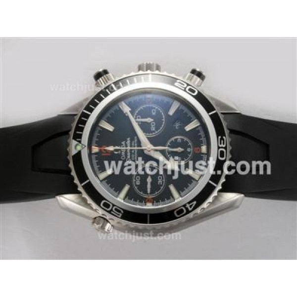UK Best Quality Omega Seamaster Planet Ocean Chronograph Replica Watches With Black Dials For Men