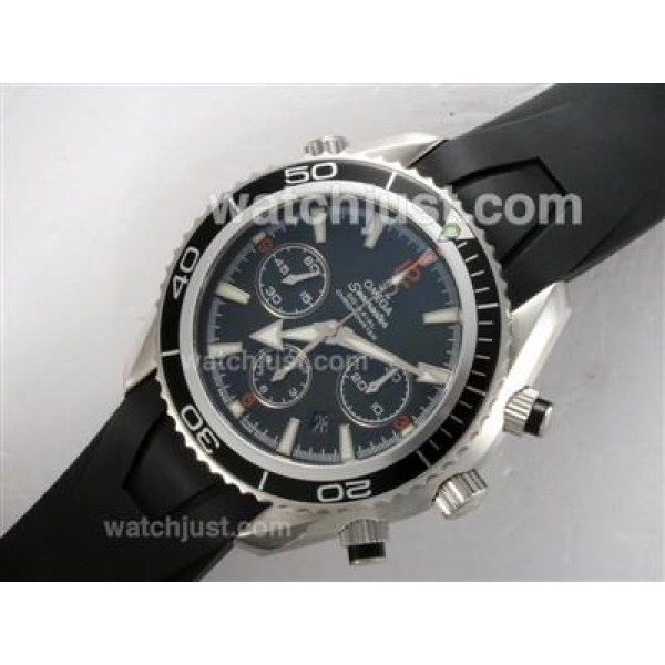 UK Best Quality Omega Seamaster Planet Ocean Chronograph Replica Watches With Black Dials For Men