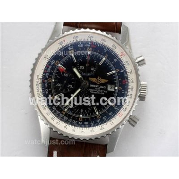 Breitling Navitimer World Chronograph Swiss Valjoux 7750 Movement with Black Dial-Deployment Buckle