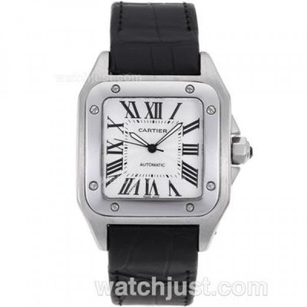 Cartier Santos 100 Automatic with White Dial-Deployment Buckle