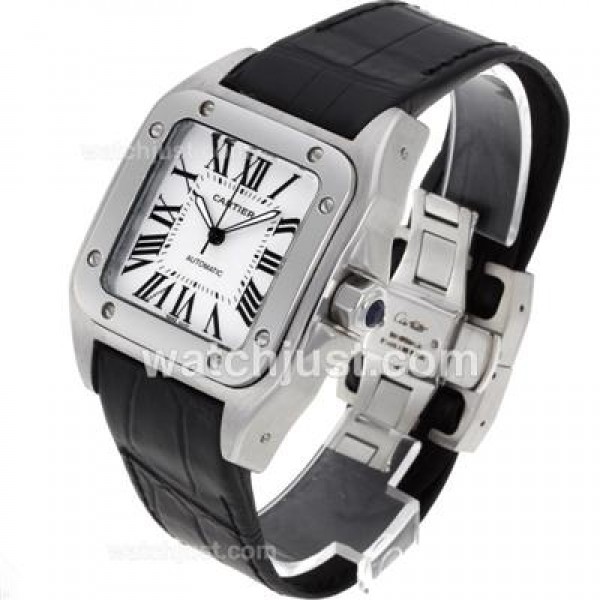Cartier Santos 100 Automatic with White Dial-Deployment Buckle