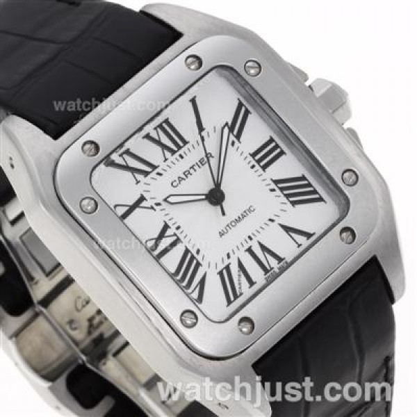 Cartier Santos 100 Automatic with White Dial-Deployment Buckle