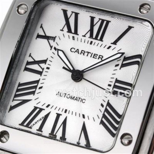 Cartier Santos 100 Automatic with White Dial-Deployment Buckle