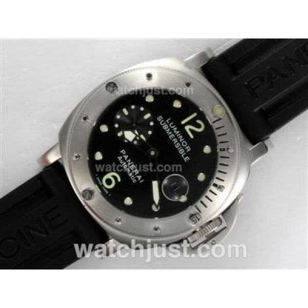 Panerai Luminor Submersible PAM24 Swiss Valjoux 7750 Movement Black Dial with Rubber Strap