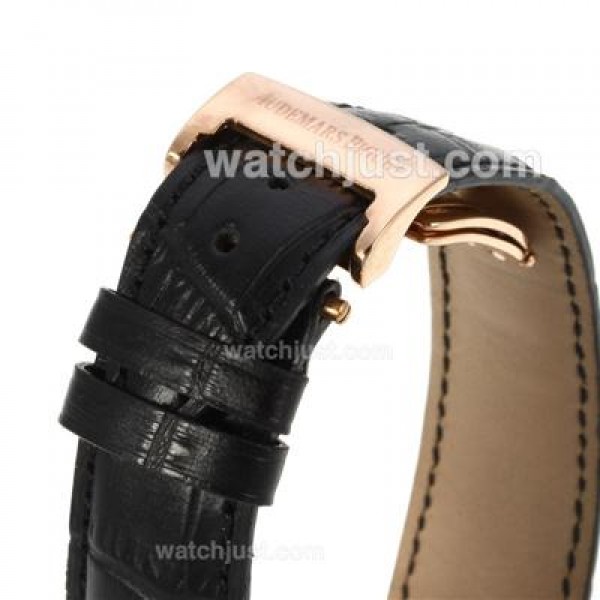 UK 1:1 Wholesale Replica Audemars Piguet Jules Audemars Skeleton Working Tourbillon Manual Winding Rose Gold Case with Black Dial-Leather Strap