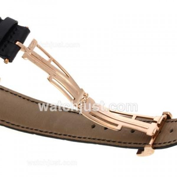 UK 1:1 Wholesale Replica Audemars Piguet Jules Audemars Skeleton Working Tourbillon Manual Winding Rose Gold Case with Black Dial-Leather Strap