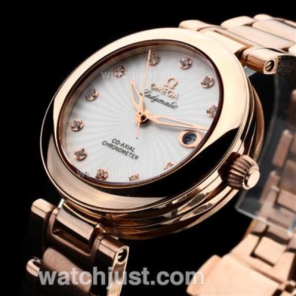 Omega Ladymatic Diamond Markers Full Rose Gold with White Dial-Lady Size(Gift Boxes Included)