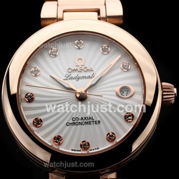 Omega Ladymatic Diamond Markers Full Rose Gold with White Dial-Lady Size(Gift Boxes Included)